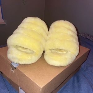 Ugg Fluffy Yellow Neon Slides